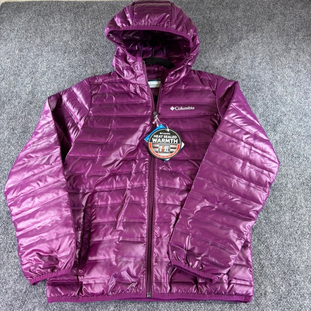 Columbia Hooded Puffer Jacket Girls L 14/16 Purple Heat Seal Down NWT Winter